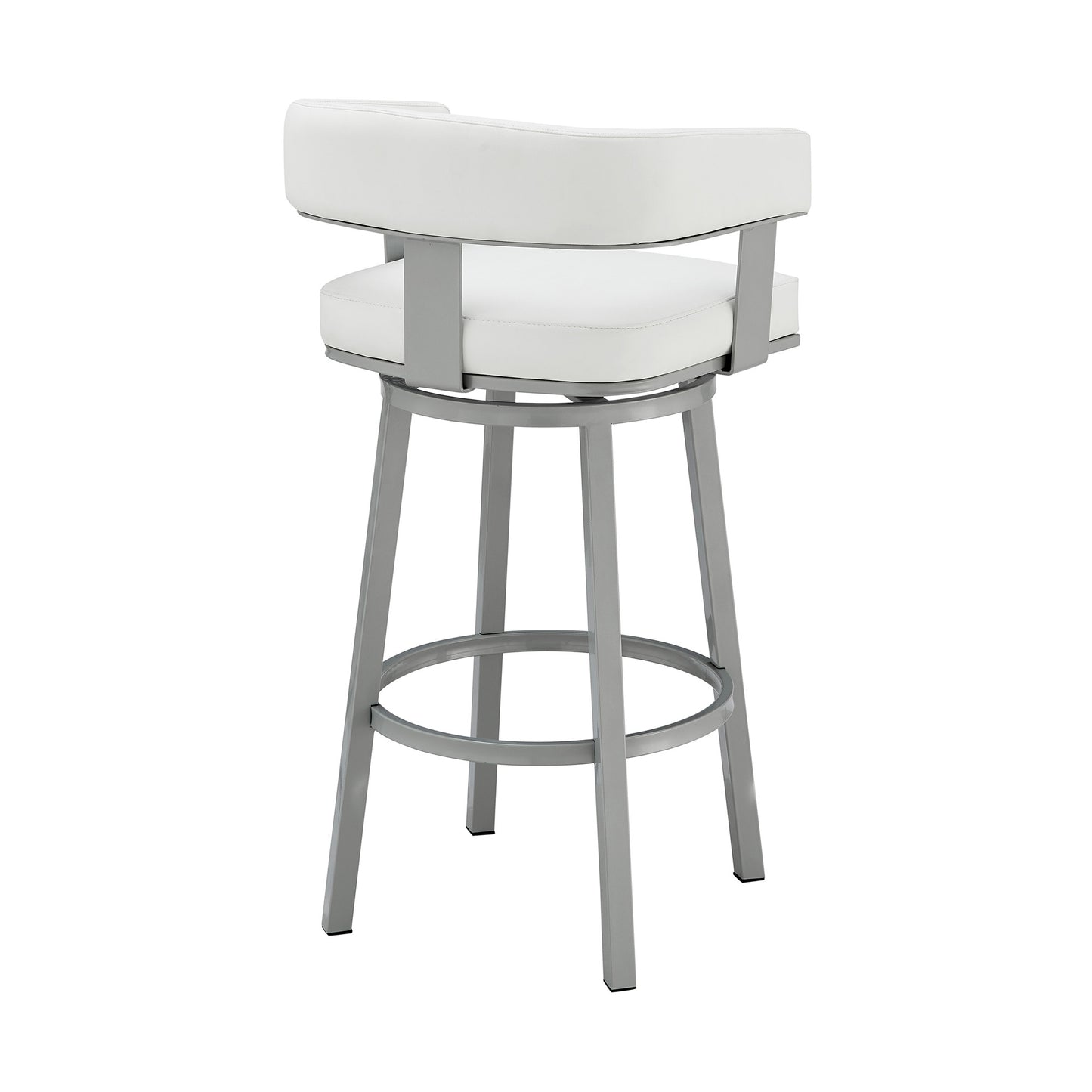 26" White And Gray Faux Leather And Iron Swivel Low Back Counter Height Bar Chair - Homeroots - Flyclothing LLC