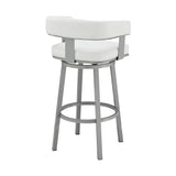 26" White And Gray Faux Leather And Iron Swivel Low Back Counter Height Bar Chair - Homeroots - Flyclothing LLC