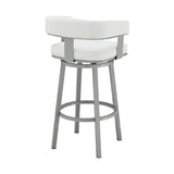 26" White And Gray Faux Leather And Iron Swivel Low Back Counter Height Bar Chair - Homeroots