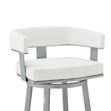 26" White And Gray Faux Leather And Iron Swivel Low Back Counter Height Bar Chair - Homeroots - Flyclothing LLC