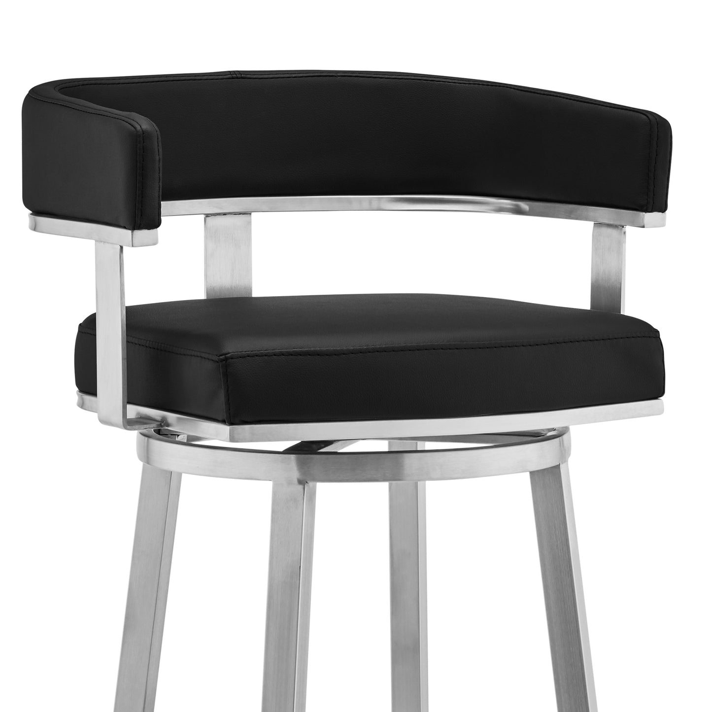 26" Black And Silver Faux Leather And Iron Swivel Low Back Counter Height Bar Chair - Homeroots - Flyclothing LLC