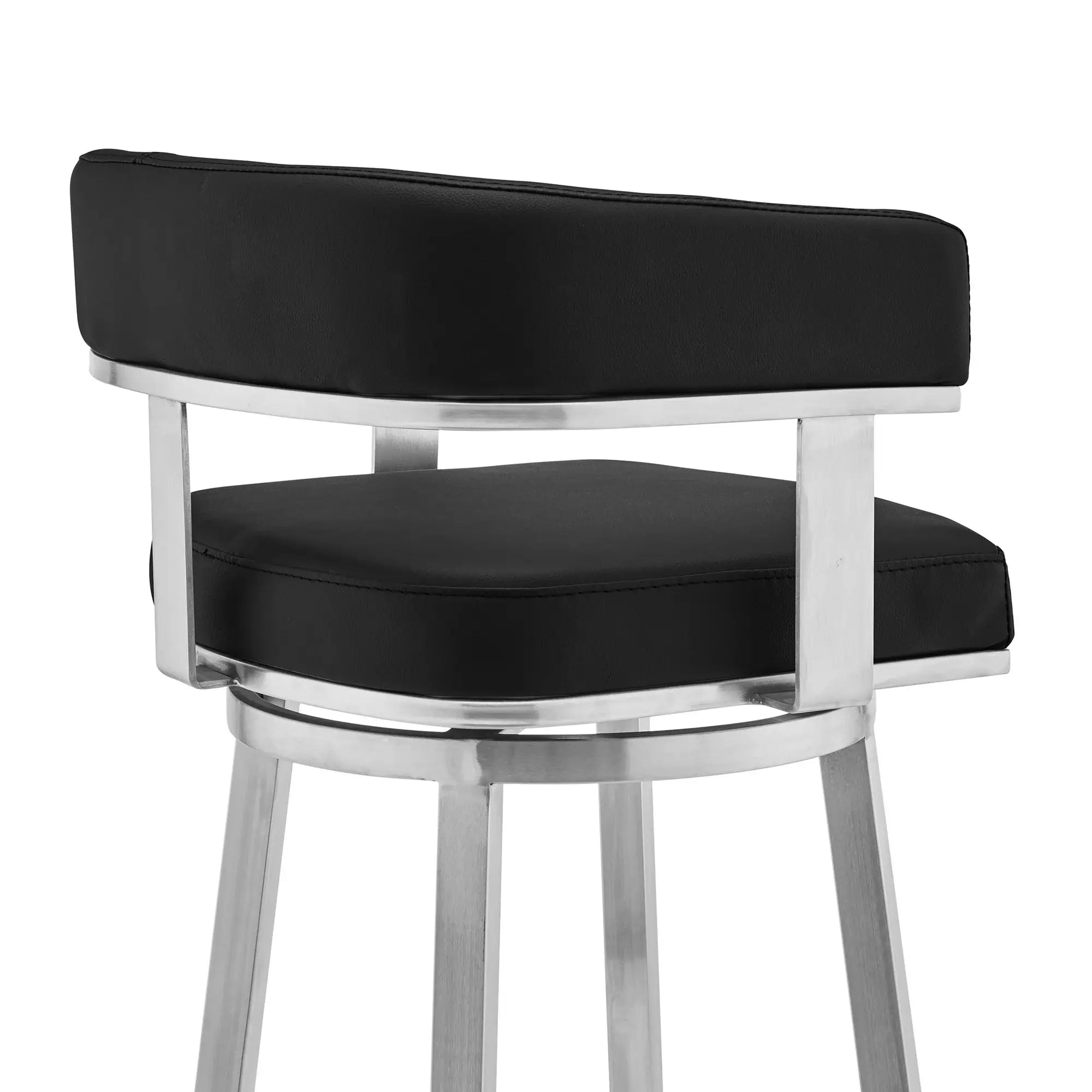 26" Black And Silver Faux Leather And Iron Swivel Low Back Counter Height Bar Chair - Homeroots - Flyclothing LLC