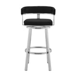 30" Black And Silver Faux Leather And Iron Swivel Low Back Bar Height Bar Chair - Homeroots