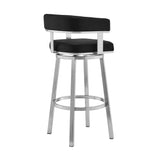 30" Black And Silver Faux Leather And Iron Swivel Low Back Bar Height Bar Chair - Homeroots