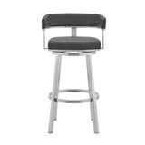 26" Gray And Silver Faux Leather And Iron Swivel Low Back Counter Height Bar Chair - Homeroots