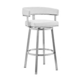 26" White And Silver Faux Leather And Stainless Steel Low Back Counter Height Swivel Bar Chair - Homeroots - Flyclothing LLC