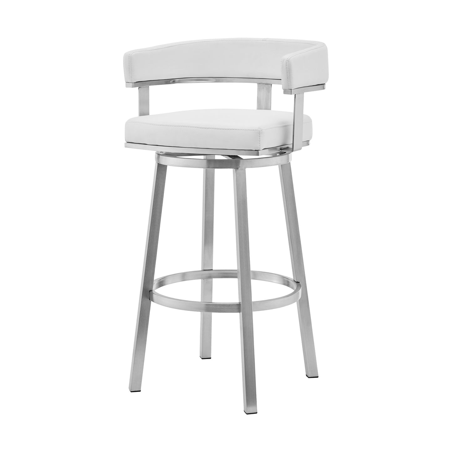 26" White And Silver Faux Leather And Stainless Steel Low Back Counter Height Swivel Bar Chair - Homeroots - Flyclothing LLC