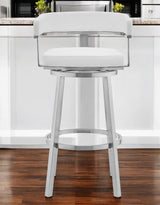 26" White And Silver Faux Leather And Stainless Steel Low Back Counter Height Swivel Bar Chair - Homeroots - Flyclothing LLC