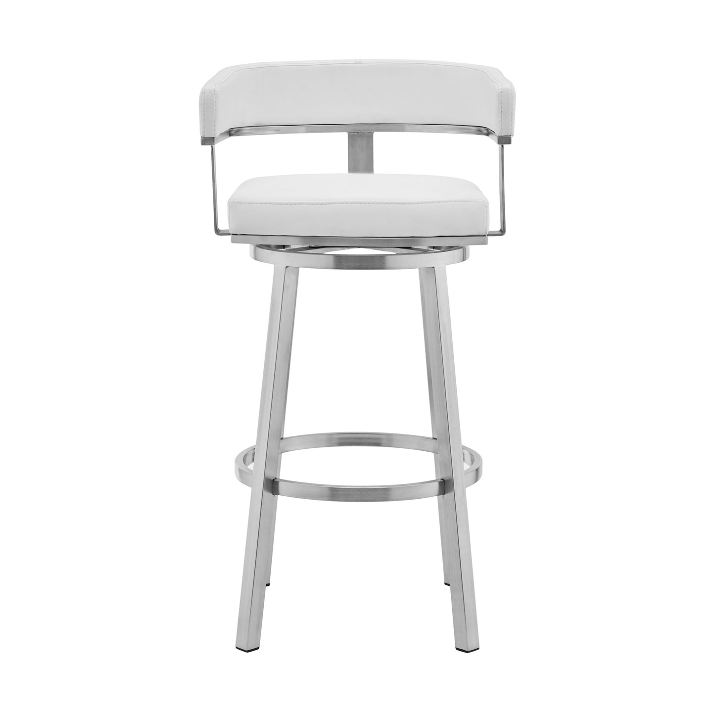 26" White And Silver Faux Leather And Stainless Steel Low Back Counter Height Swivel Bar Chair - Homeroots - Flyclothing LLC