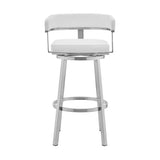 26" White And Silver Faux Leather And Stainless Steel Low Back Counter Height Swivel Bar Chair - Homeroots - Flyclothing LLC