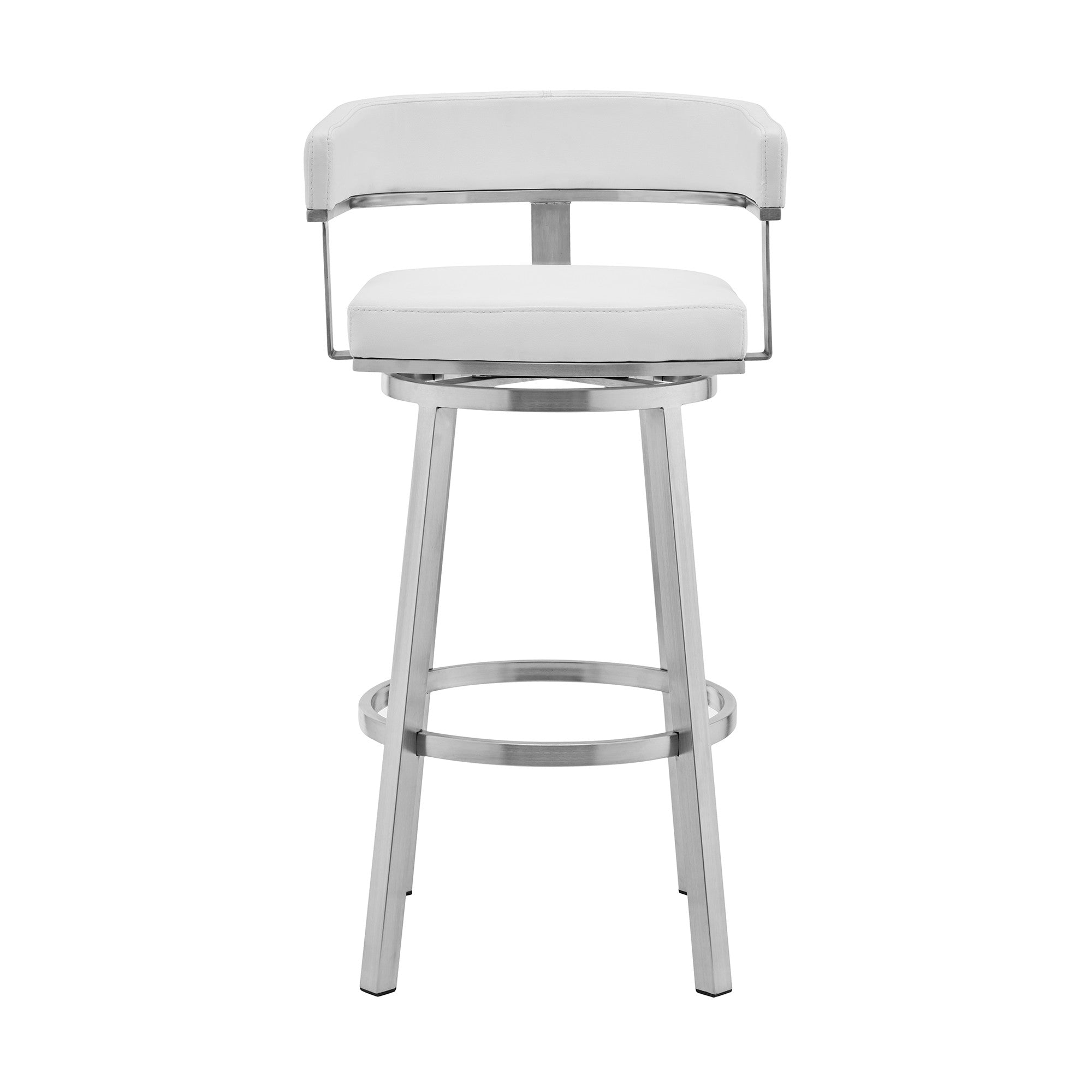 26" White And Silver Faux Leather And Stainless Steel Low Back Counter Height Swivel Bar Chair - Homeroots - Flyclothing LLC