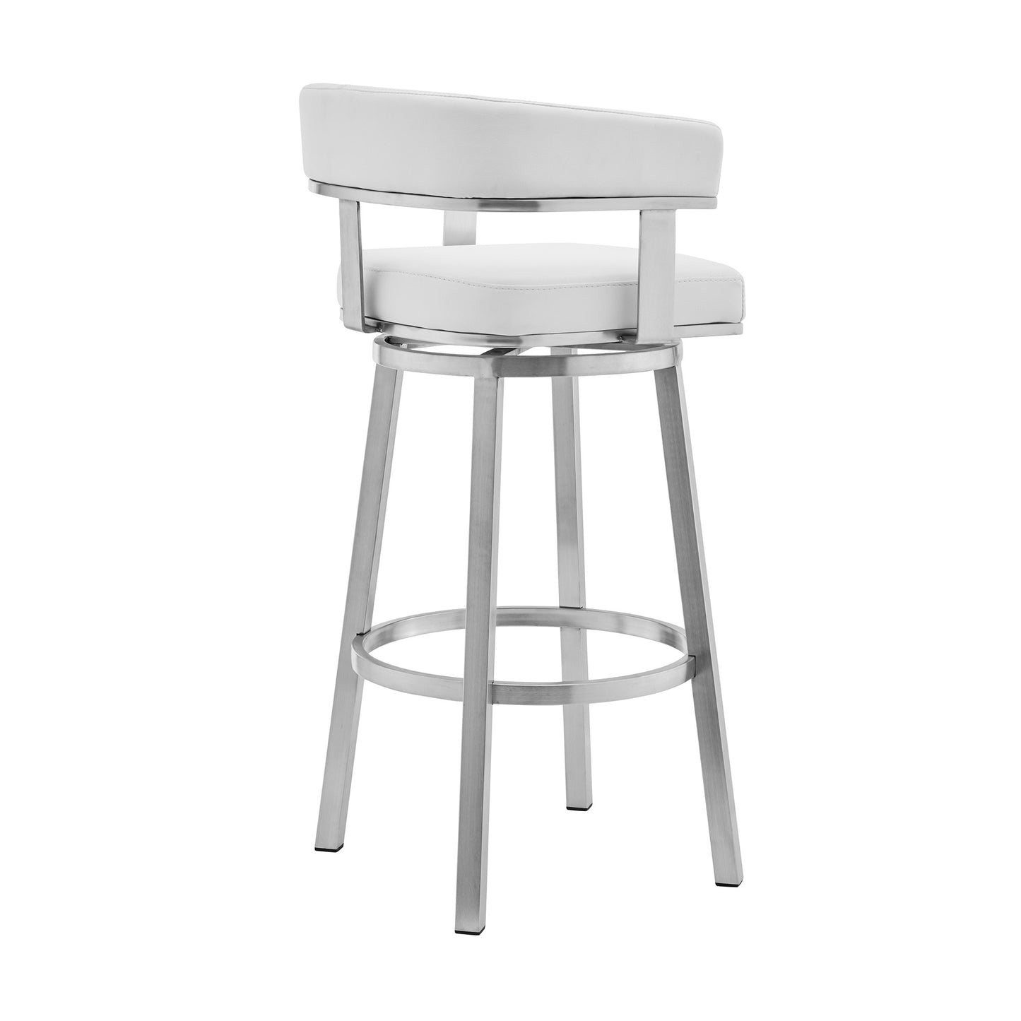26" White And Silver Faux Leather And Stainless Steel Low Back Counter Height Swivel Bar Chair - Homeroots - Flyclothing LLC