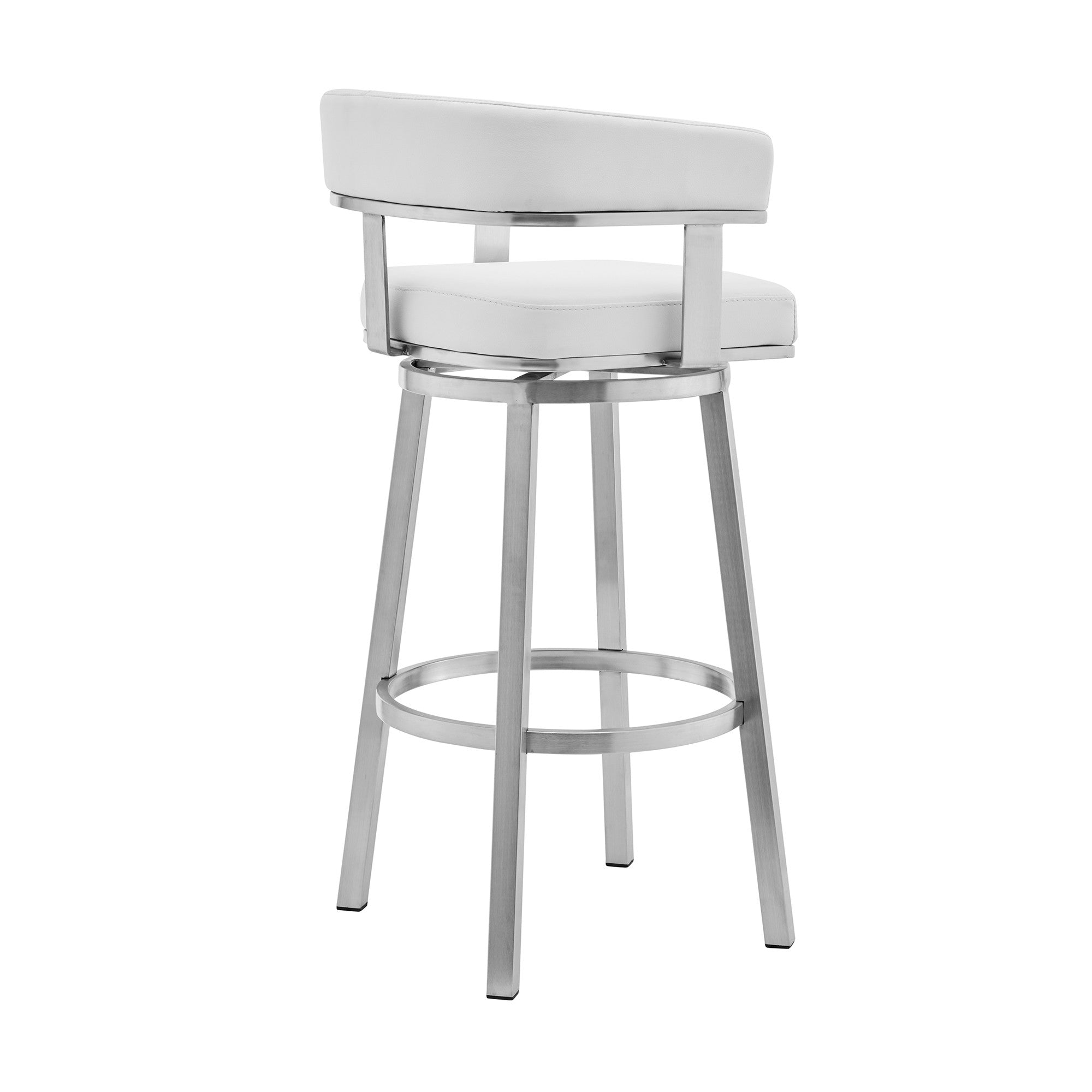 26" White And Silver Faux Leather And Stainless Steel Low Back Counter Height Swivel Bar Chair - Homeroots - Flyclothing LLC