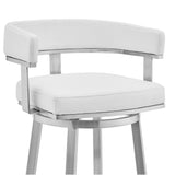 26" White And Silver Faux Leather And Stainless Steel Low Back Counter Height Swivel Bar Chair - Homeroots - Flyclothing LLC