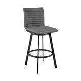 26" Gray And Black Faux Leather And Iron Swivel Counter Height Bar Chair - Homeroots