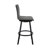 26" Gray And Black Faux Leather And Iron Swivel Counter Height Bar Chair - Homeroots