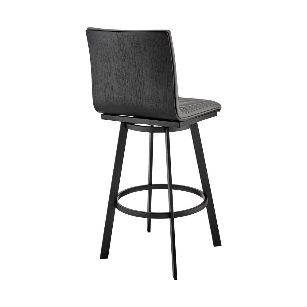 26" Gray And Black Faux Leather And Iron Swivel Counter Height Bar Chair - Homeroots - Flyclothing LLC