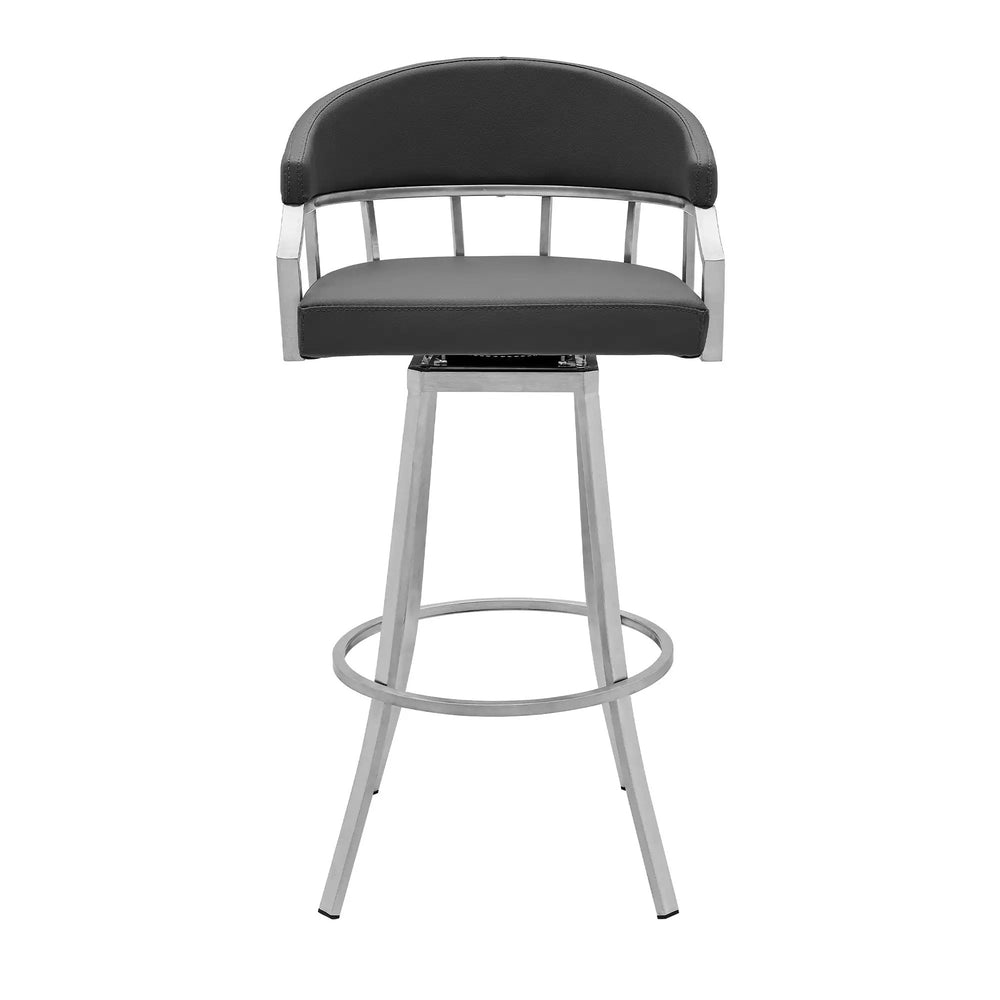 30" Gray And Silver Faux Leather And Iron Swivel Low Back Bar Height Bar Chair - Homeroots - Flyclothing LLC