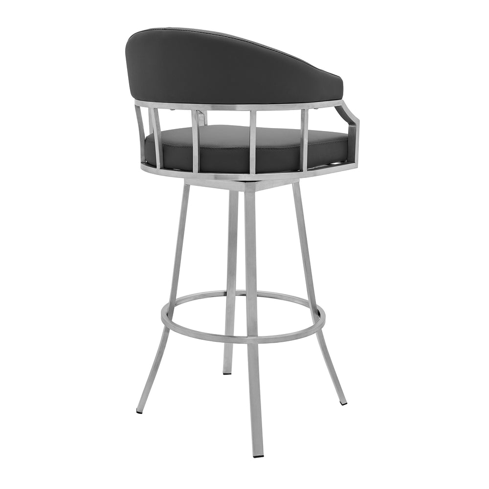 30" Gray And Silver Faux Leather And Iron Swivel Low Back Bar Height Bar Chair - Homeroots - Flyclothing LLC