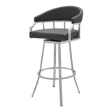 30" Gray And Silver Faux Leather And Iron Swivel Low Back Bar Height Bar Chair - Homeroots - Flyclothing LLC