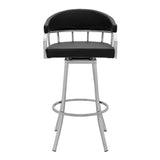 26" Black And Silver Faux Leather And Iron Swivel Low Back Counter Height Bar Chair - Homeroots