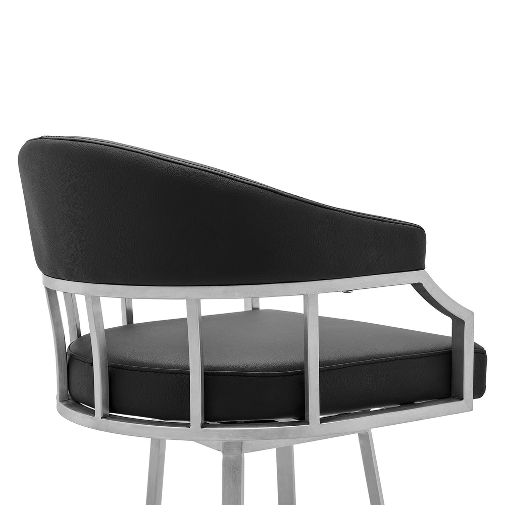 26" Black And Silver Faux Leather And Iron Swivel Low Back Counter Height Bar Chair - Homeroots - Flyclothing LLC