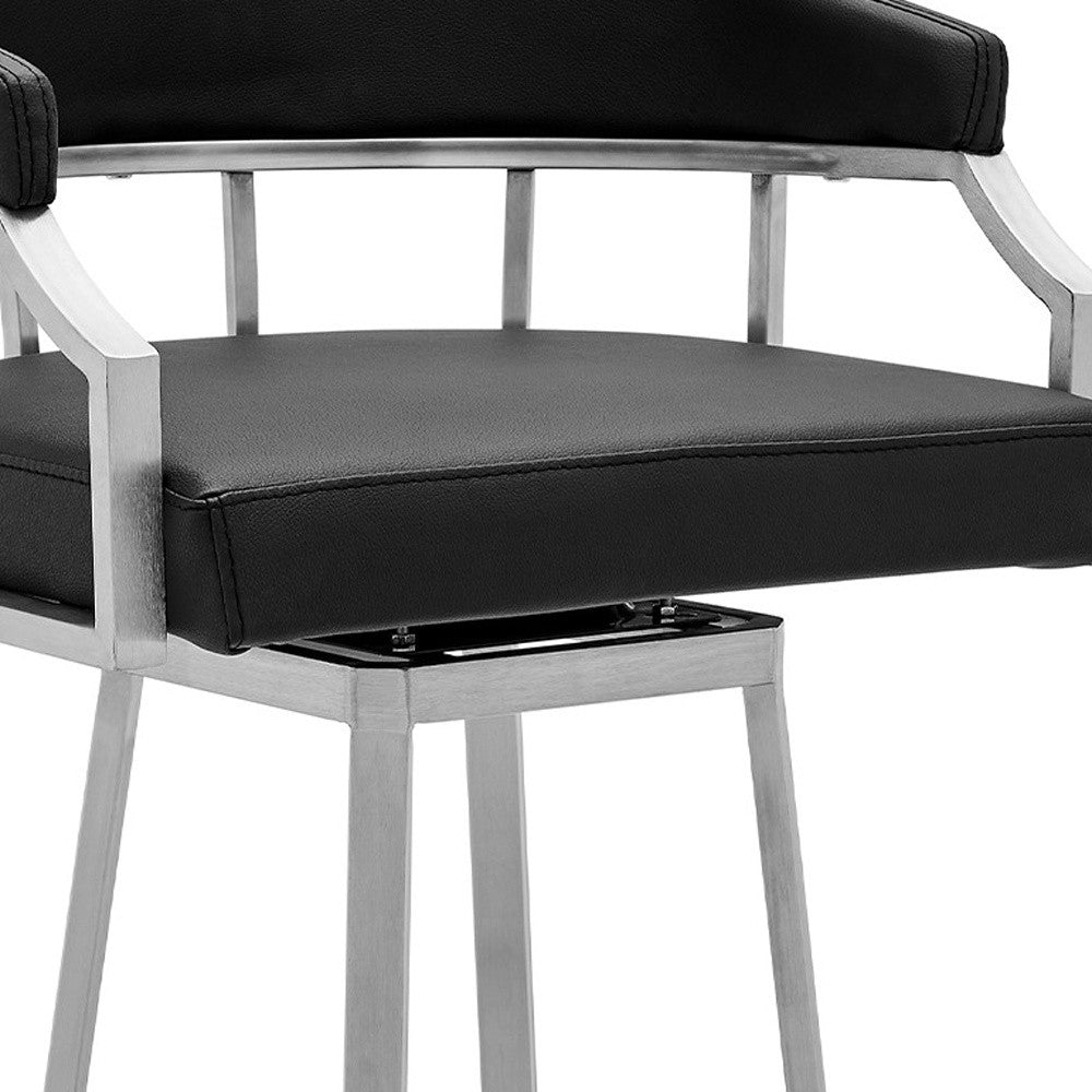 26" Black And Silver Faux Leather And Iron Swivel Low Back Counter Height Bar Chair - Homeroots - Flyclothing LLC