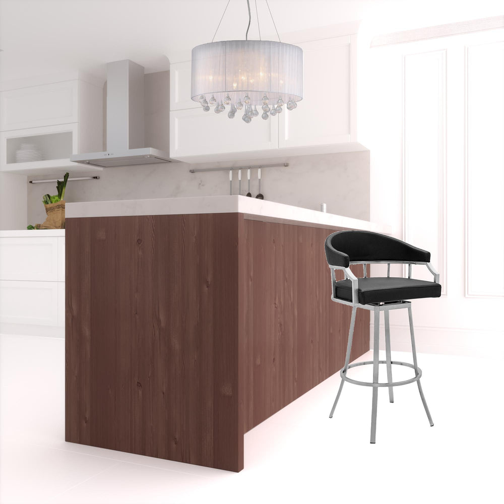 26" Black And Silver Faux Leather And Iron Swivel Low Back Counter Height Bar Chair - Homeroots - Flyclothing LLC