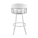 30" White And Silver Faux Leather And Iron Swivel Low Back Bar Height Bar Chair - Homeroots - Flyclothing LLC