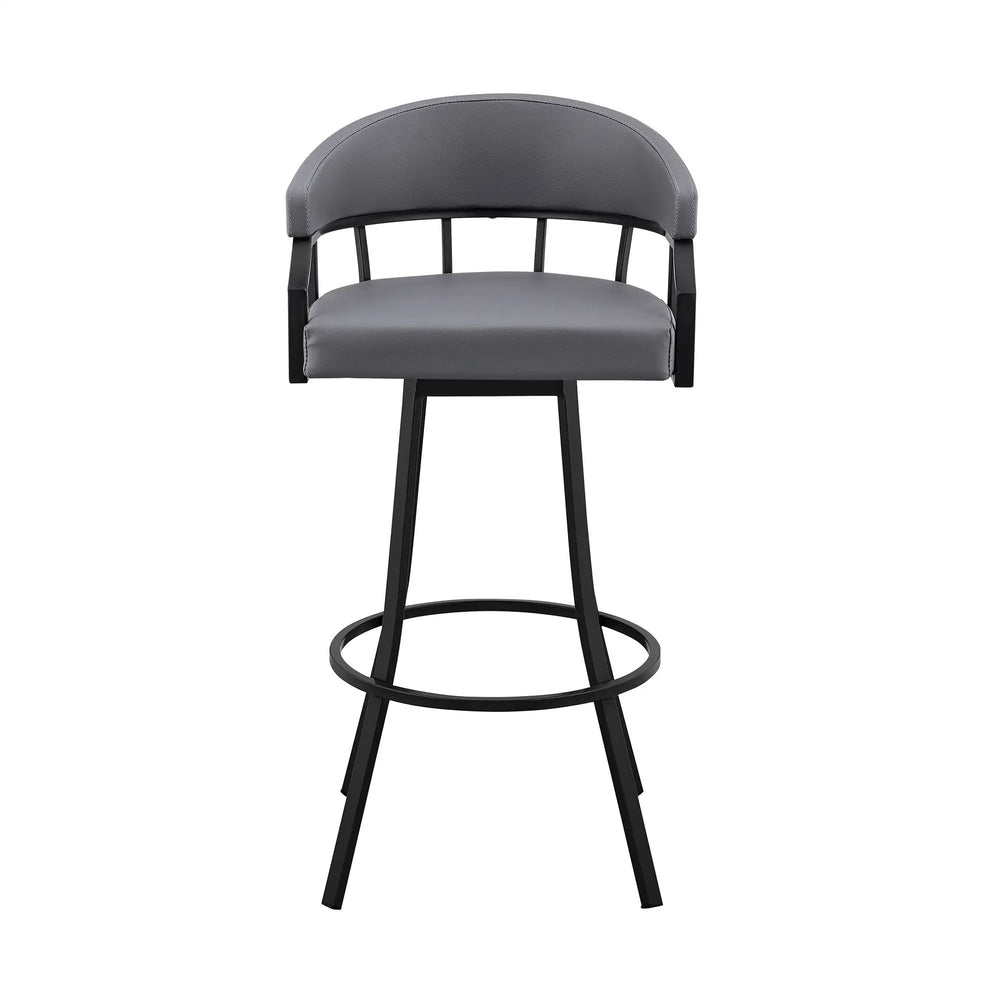 30" Slate Gray And Black Faux Leather And Iron Swivel Low Back Bar Height Bar Chair - Homeroots - Flyclothing LLC