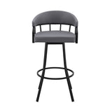 30" Slate Gray And Black Faux Leather And Iron Swivel Low Back Bar Height Bar Chair - Homeroots