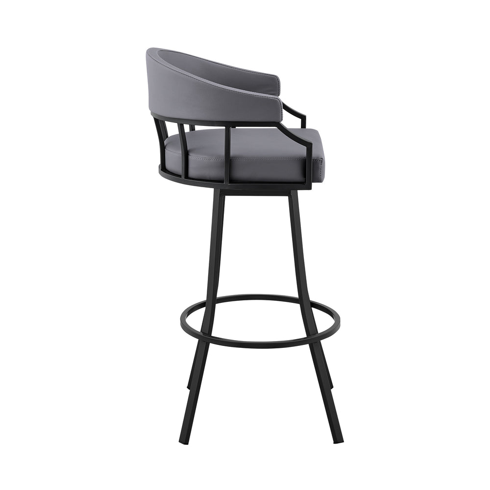 30" Slate Gray And Black Faux Leather And Iron Swivel Low Back Bar Height Bar Chair - Homeroots - Flyclothing LLC