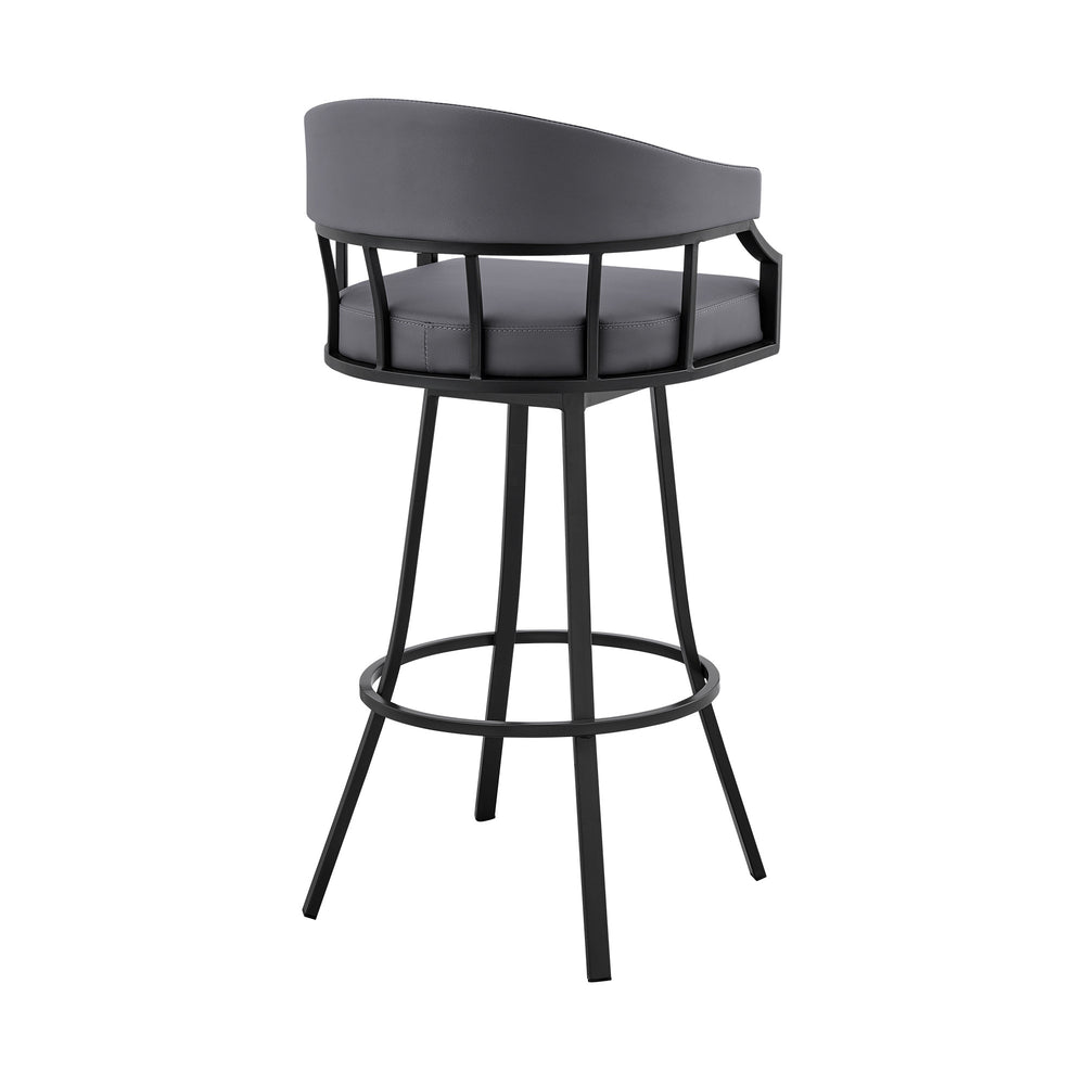 30" Slate Gray And Black Faux Leather And Iron Swivel Low Back Bar Height Bar Chair - Homeroots - Flyclothing LLC