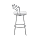 26" White And Silver Iron Swivel Low Back Counter Height Bar Chair - Homeroots