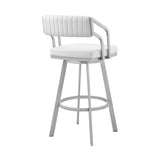 26" White And Silver Iron Swivel Low Back Counter Height Bar Chair - Homeroots