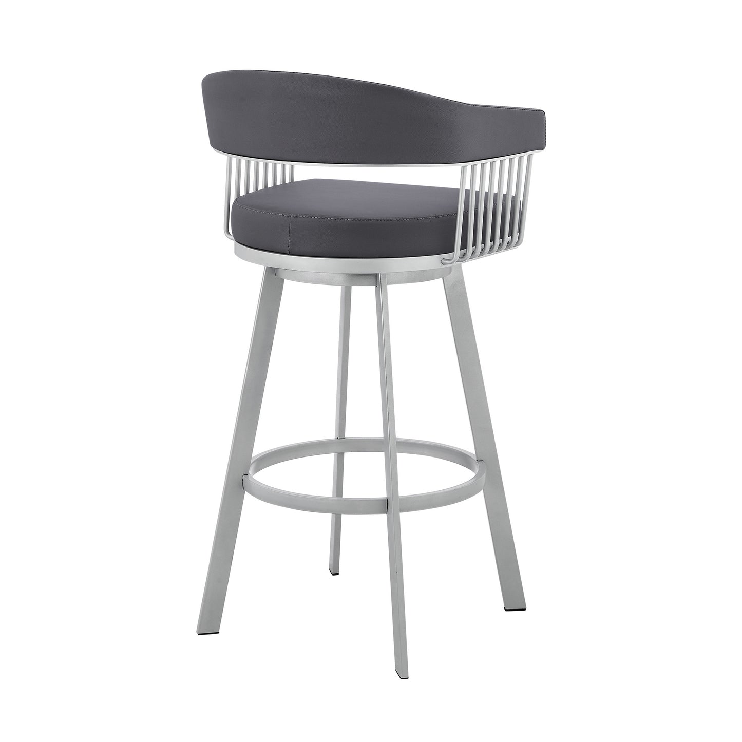 25" Slate Gray And Silver Iron Swivel Low Back Counter Height Bar Chair - Homeroots - Flyclothing LLC