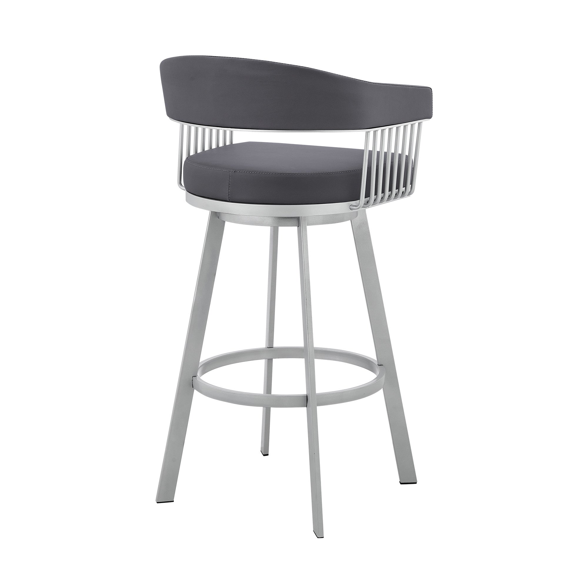 25" Slate Gray And Silver Iron Swivel Low Back Counter Height Bar Chair - Homeroots - Flyclothing LLC