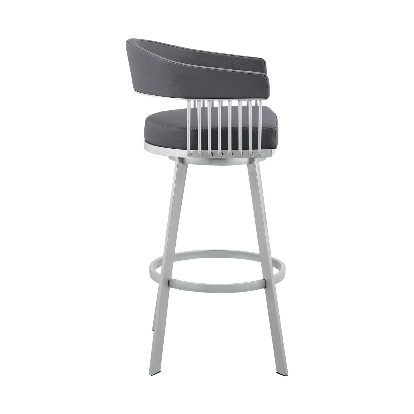 25" Slate Gray And Silver Iron Swivel Low Back Counter Height Bar Chair - Homeroots - Flyclothing LLC
