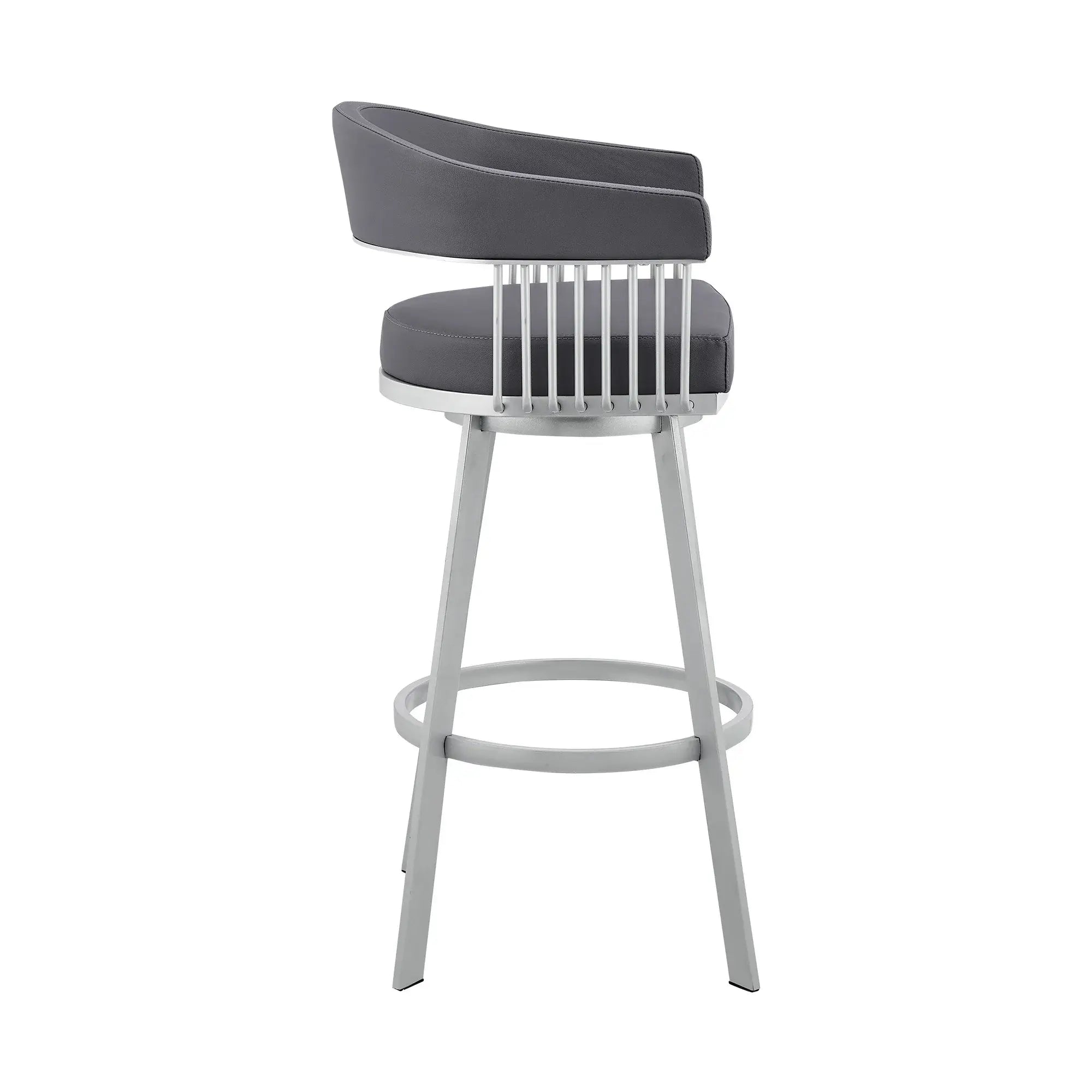 25" Slate Gray And Silver Iron Swivel Low Back Counter Height Bar Chair - Homeroots - Flyclothing LLC