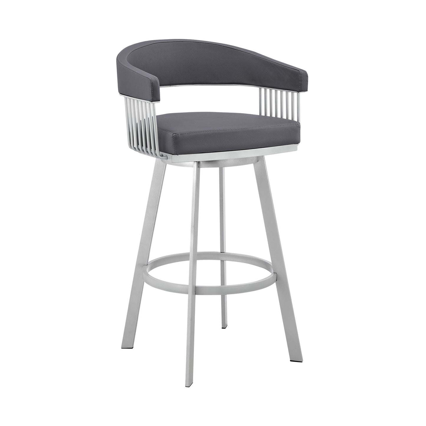 25" Slate Gray And Silver Iron Swivel Low Back Counter Height Bar Chair - Homeroots - Flyclothing LLC