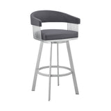 25" Slate Gray And Silver Iron Swivel Low Back Counter Height Bar Chair - Homeroots - Flyclothing LLC