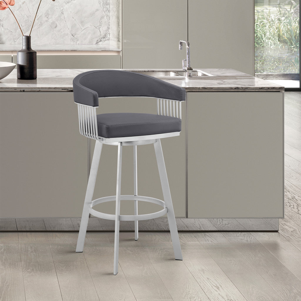 25" Slate Gray And Silver Iron Swivel Low Back Counter Height Bar Chair - Homeroots - Flyclothing LLC