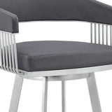 25" Slate Gray And Silver Iron Swivel Low Back Counter Height Bar Chair - Homeroots - Flyclothing LLC
