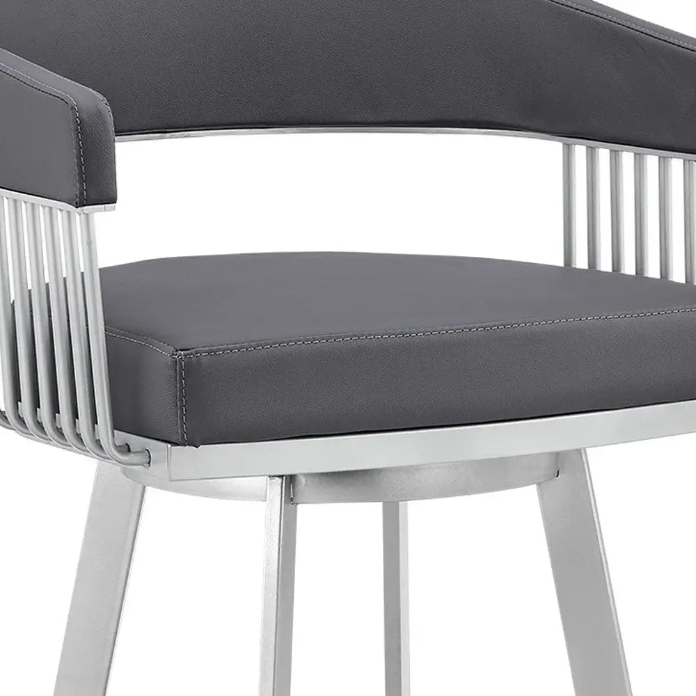 25" Slate Gray And Silver Iron Swivel Low Back Counter Height Bar Chair - Homeroots - Flyclothing LLC