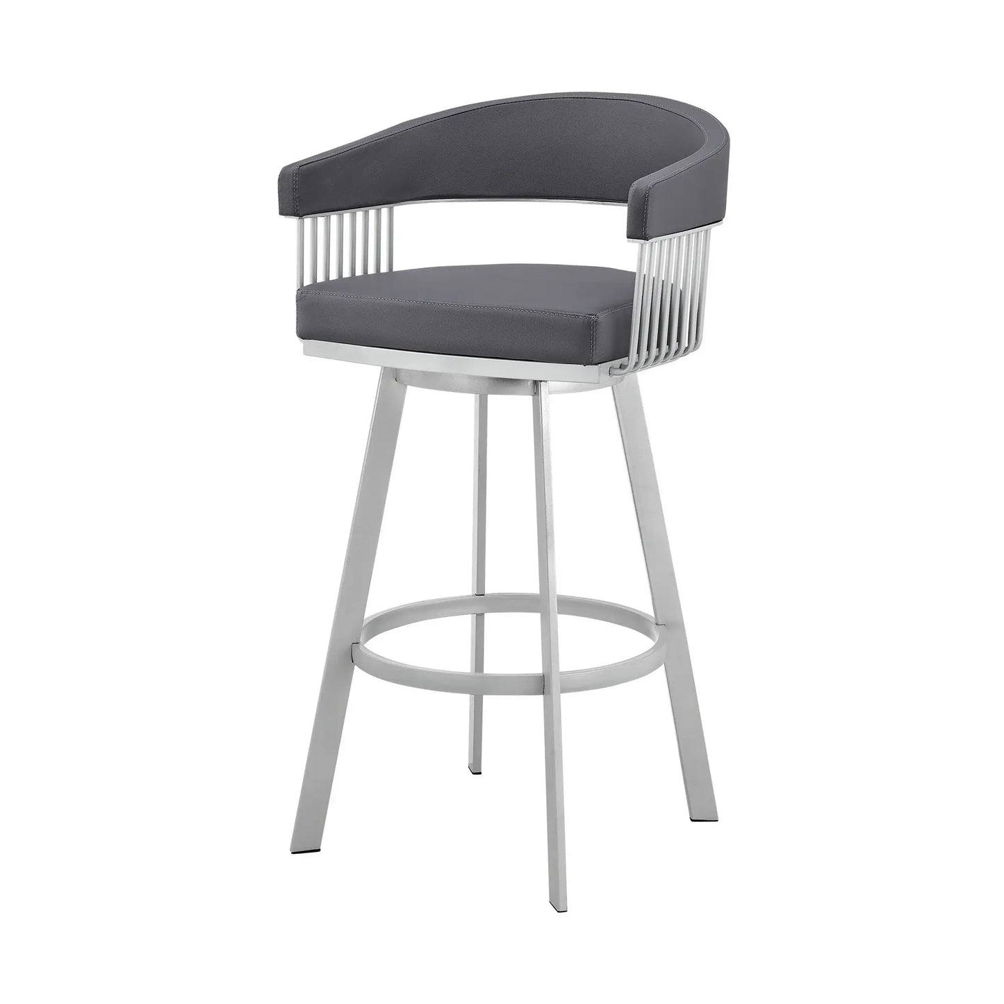 25" Slate Gray And Silver Iron Swivel Low Back Counter Height Bar Chair - Homeroots - Flyclothing LLC