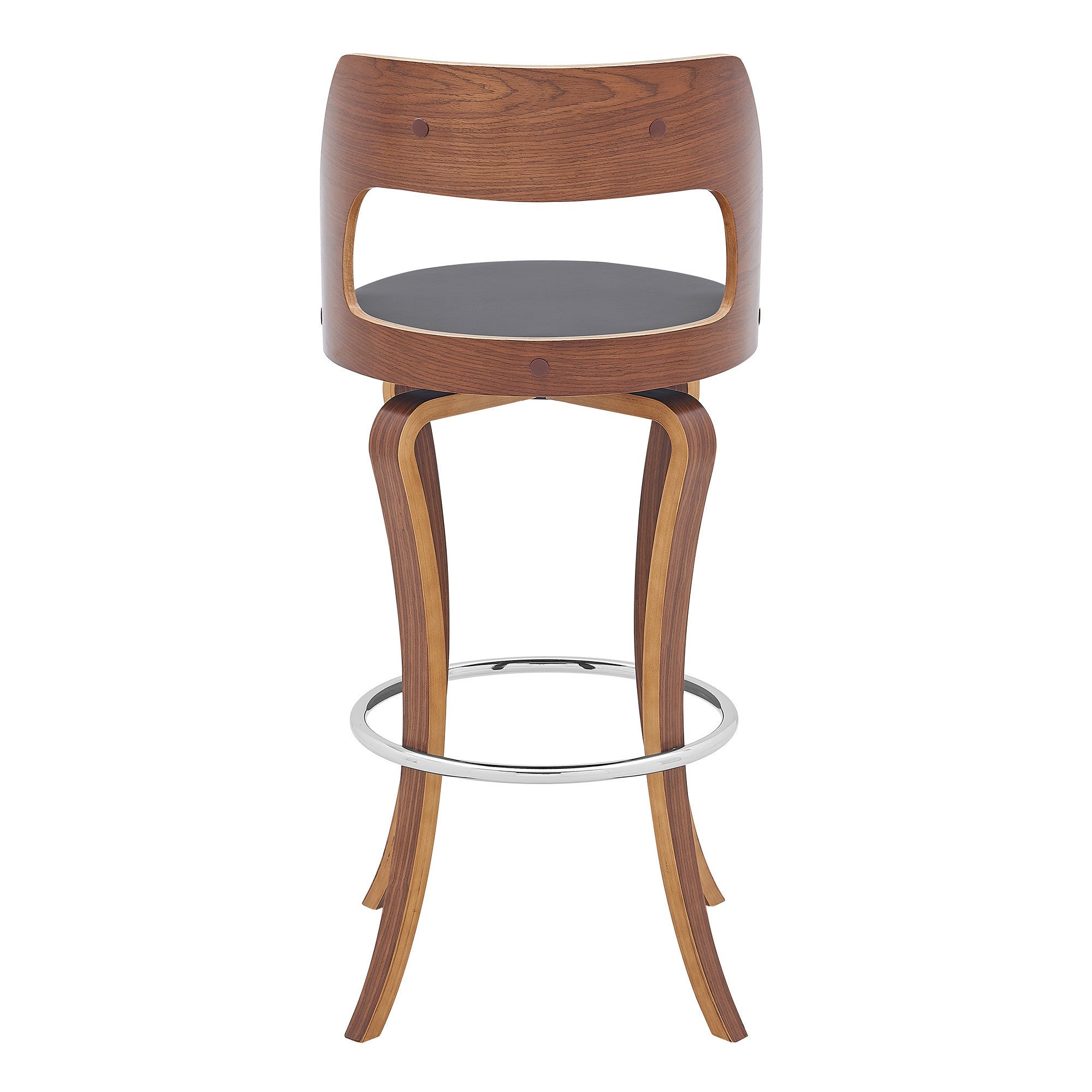 29" Gray And Brown Faux Leather Swivel Bar Height Bar Chair - Homeroots - Flyclothing LLC