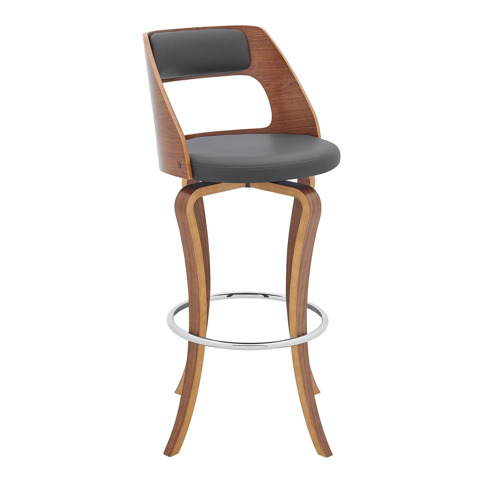 29" Gray And Brown Faux Leather Swivel Bar Height Bar Chair - Homeroots - Flyclothing LLC