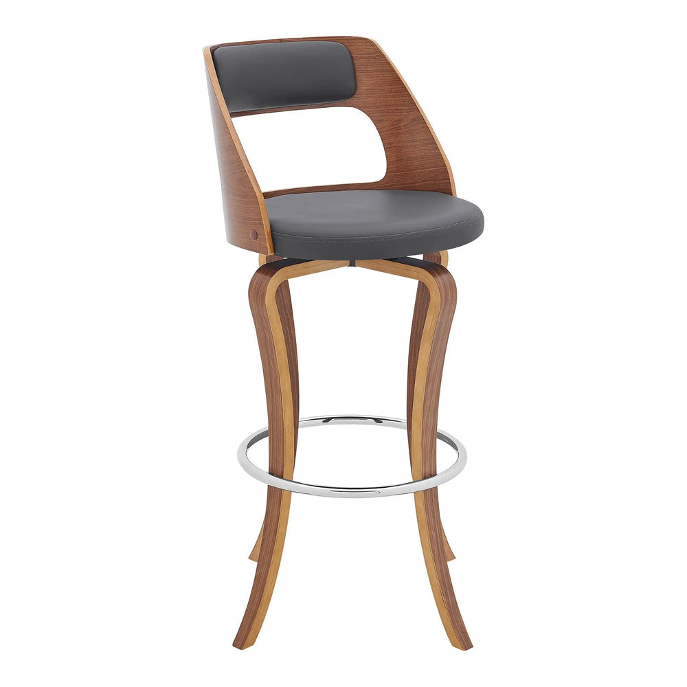 29" Gray And Brown Faux Leather Swivel Bar Height Bar Chair - Homeroots