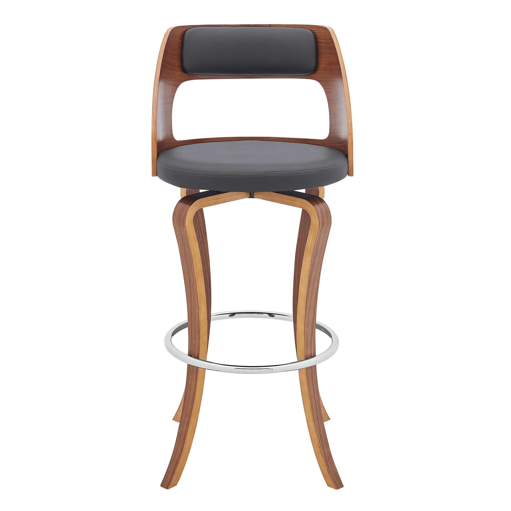 29" Gray And Brown Faux Leather Swivel Bar Height Bar Chair - Homeroots - Flyclothing LLC