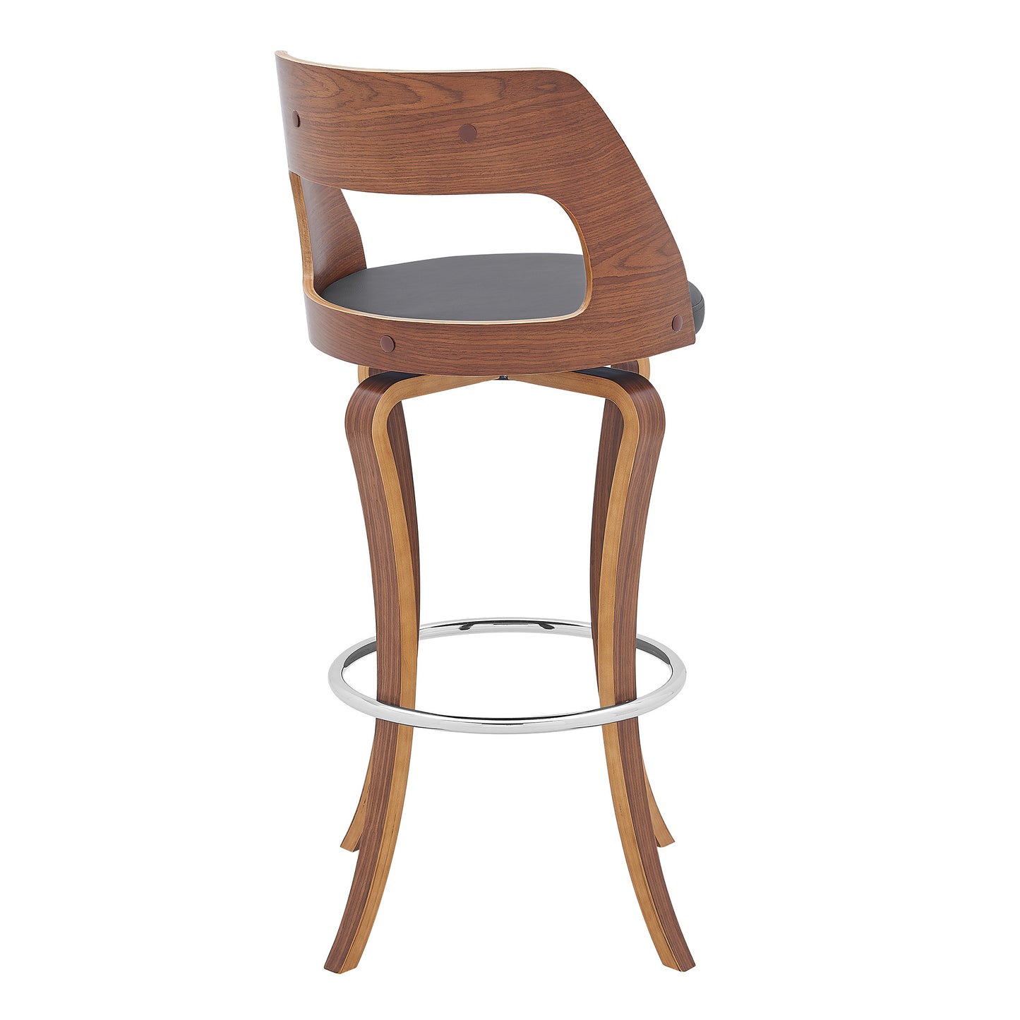 29" Gray And Brown Faux Leather Swivel Bar Height Bar Chair - Homeroots - Flyclothing LLC